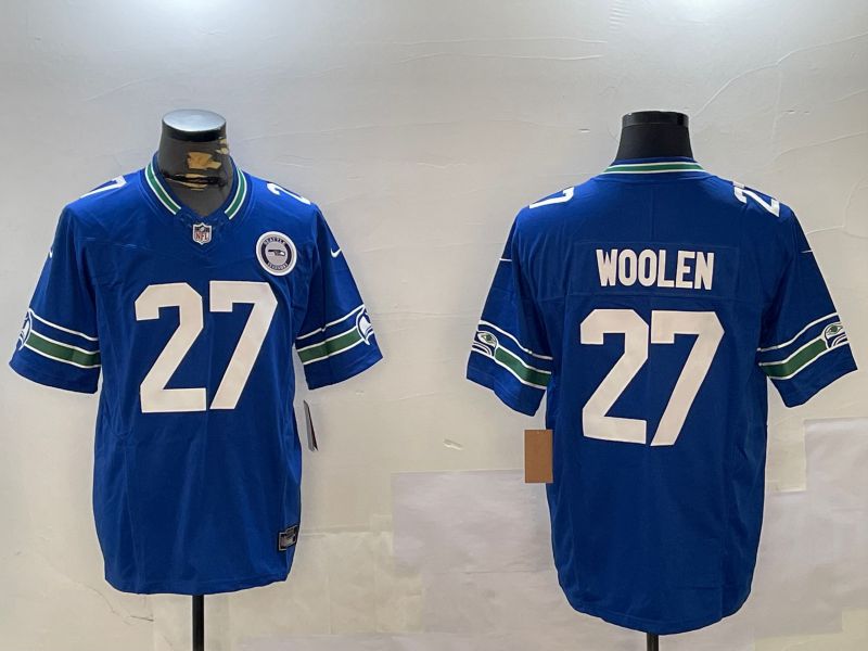 Men Seattle Seahawks 27 Woolen Blue Throwback three generations 2024 Nike Limited NFL Jersey style 2